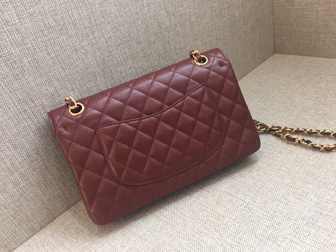 Medium Classic Flap Caviar Bag A01112 Burgundy/Gold